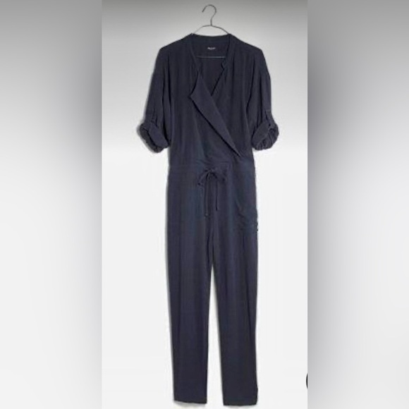 Madewell jumpsuit navy size S button front v neck collar long sleeve - Picture 3 of 6